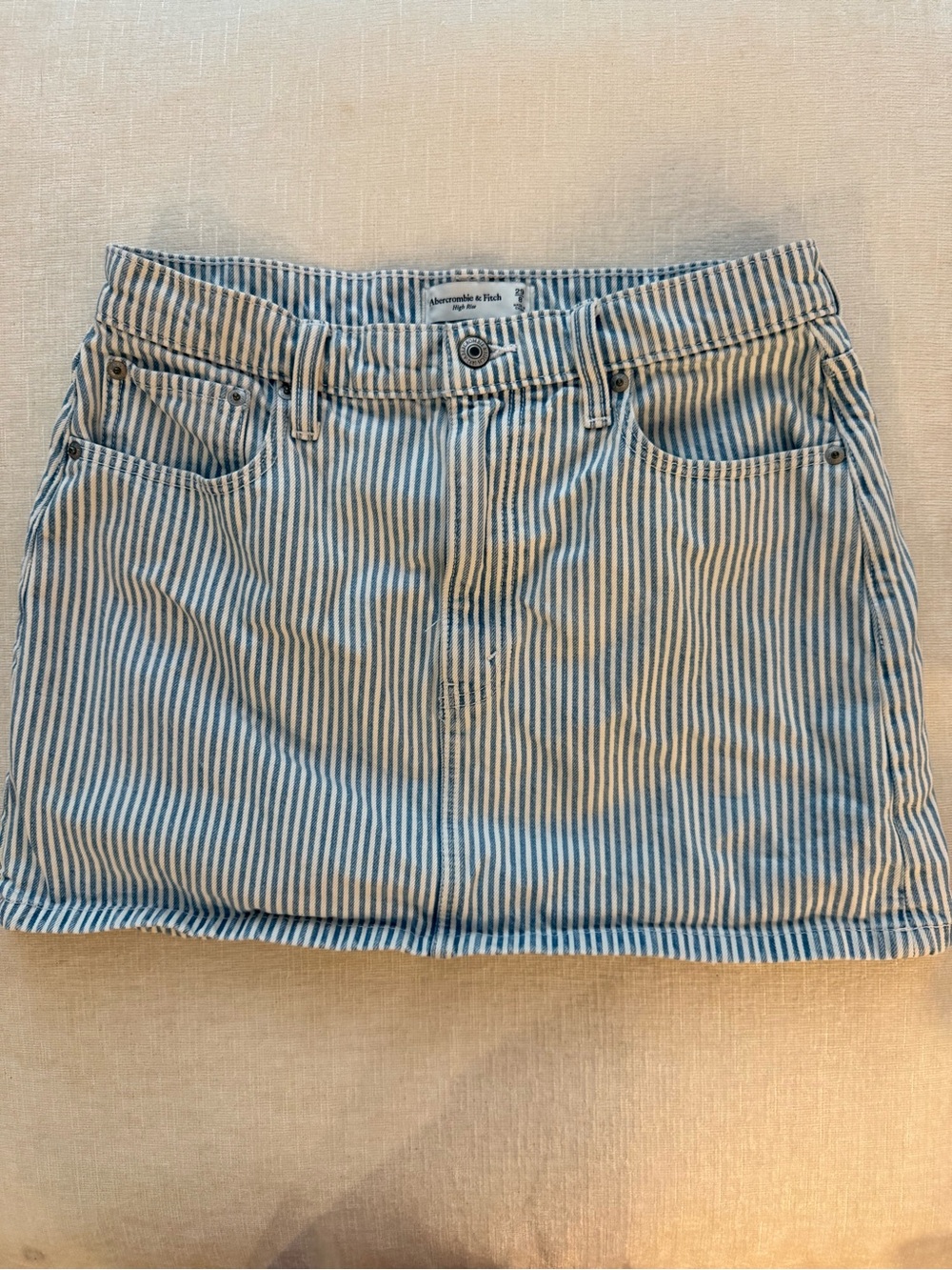 Abercrombie & Fitch Blue and White Striped Denim Mini Skirt